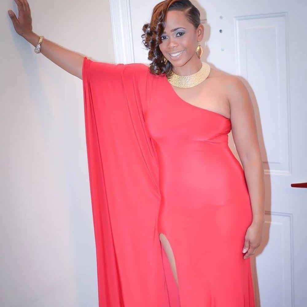 Elegant long dress in red and blue